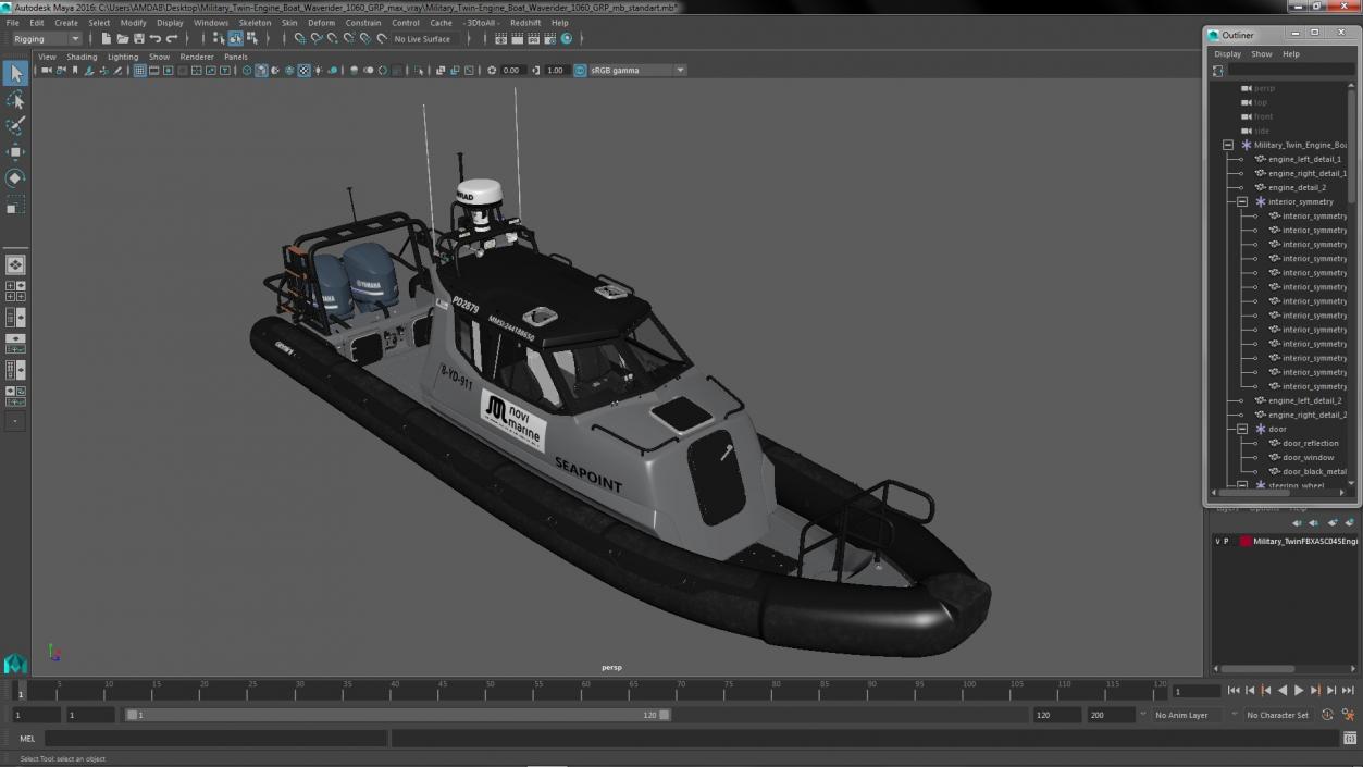 Military Twin-Engine Boat Waverider 1060 GRP 3D model