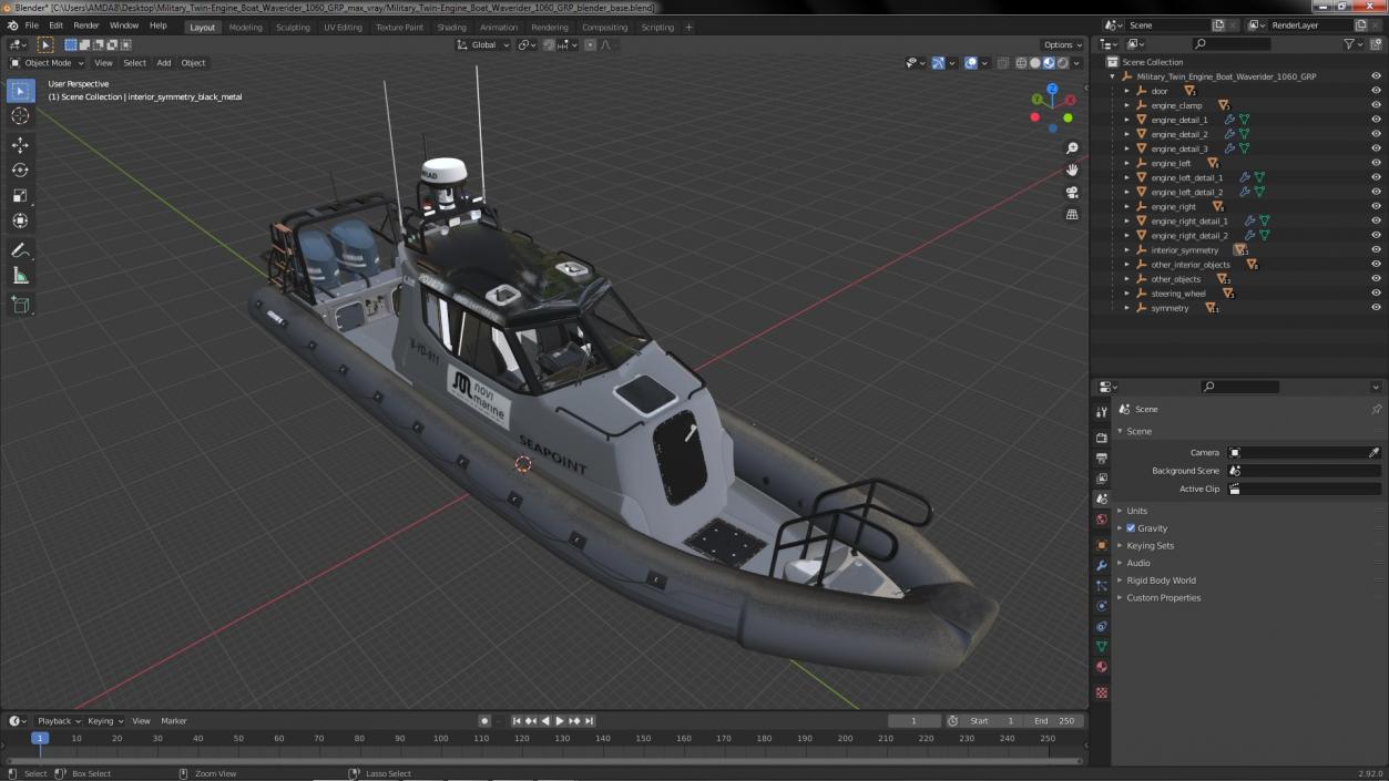 Military Twin-Engine Boat Waverider 1060 GRP 3D model