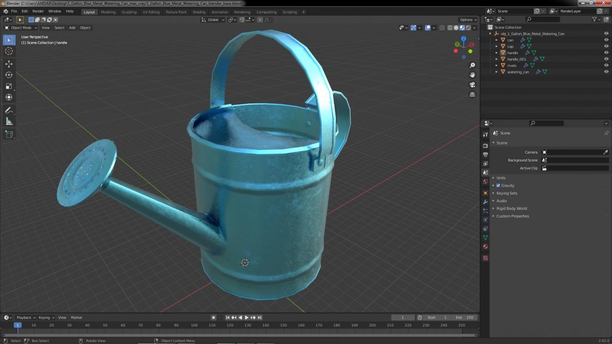 1 Gallon Blue Metal Watering Can 3D