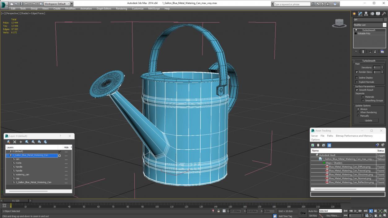 1 Gallon Blue Metal Watering Can 3D