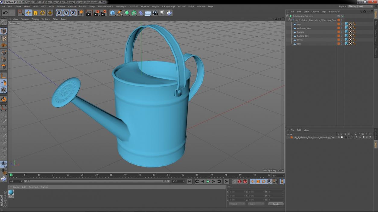 1 Gallon Blue Metal Watering Can 3D