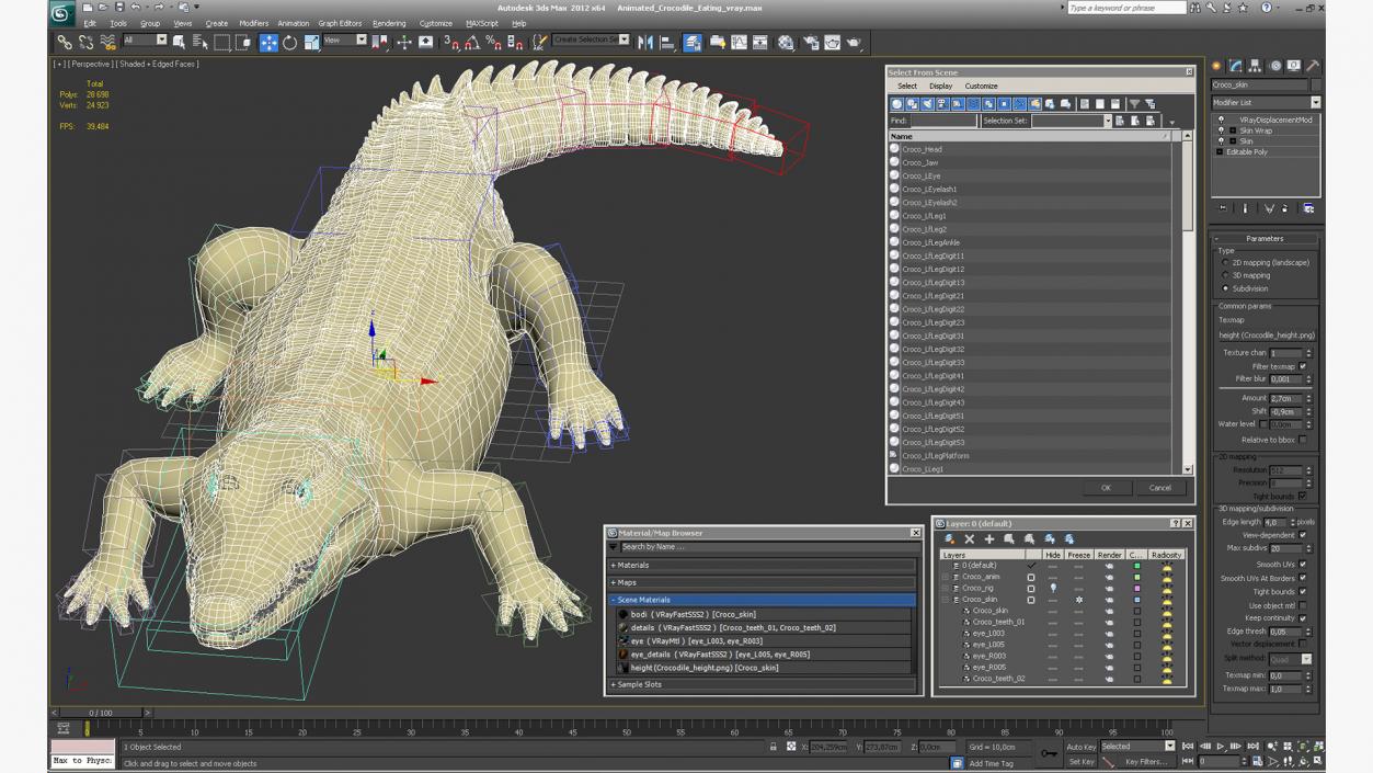 Animated Crocodile Eating Rigged 3D