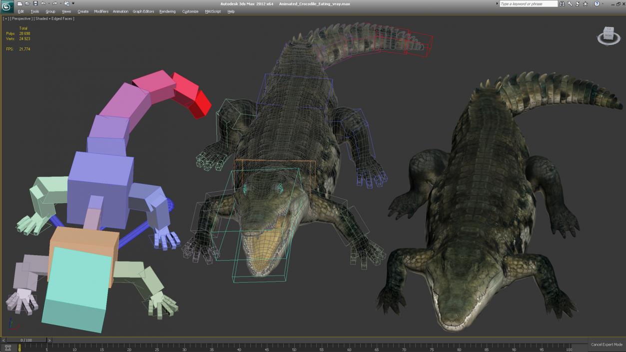 Animated Crocodile Eating Rigged 3D