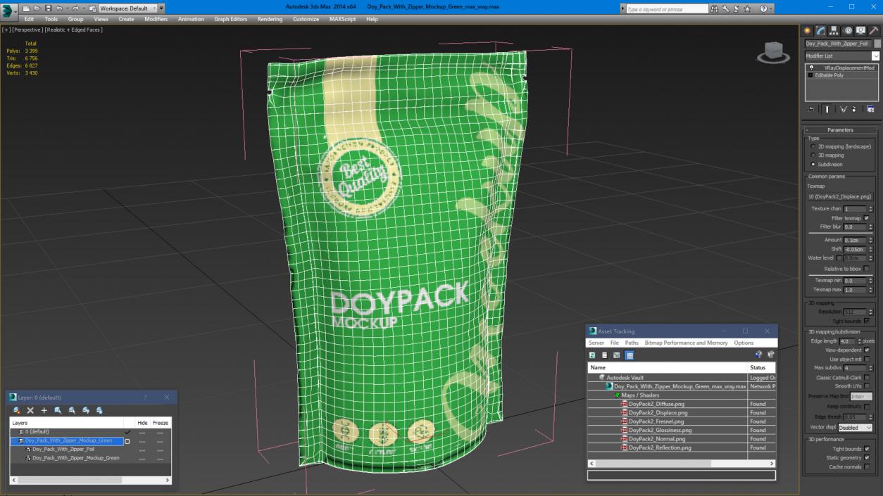 3D Doy Pack With Zipper Mockup Green model