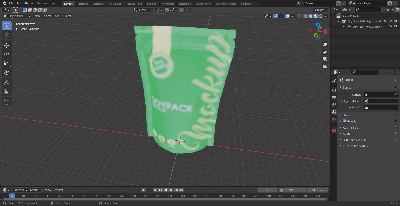 3D Doy Pack With Zipper Mockup Green model