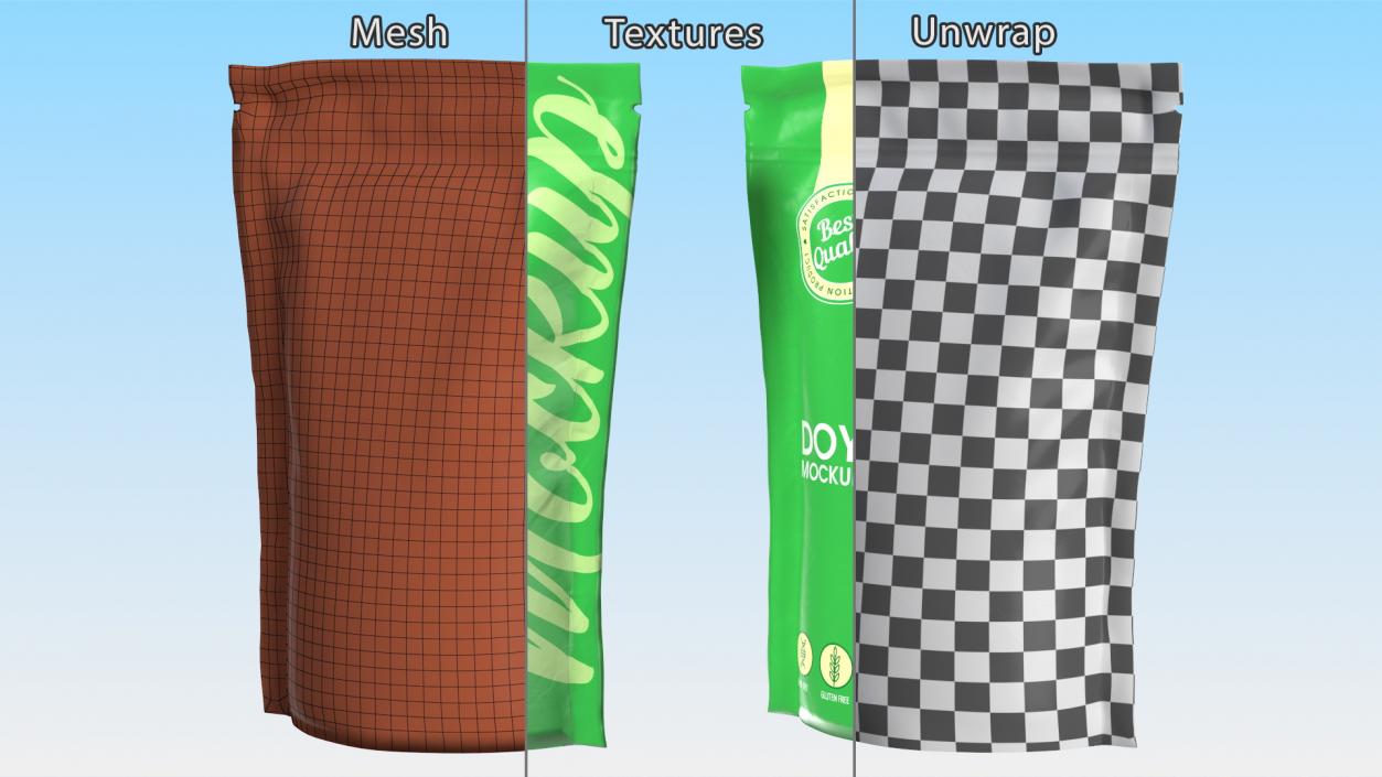 3D Doy Pack With Zipper Mockup Green model