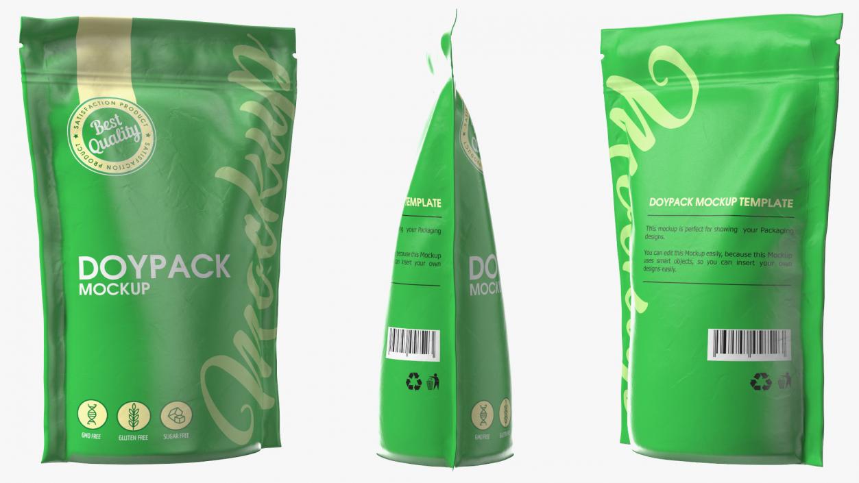 3D Doy Pack With Zipper Mockup Green model