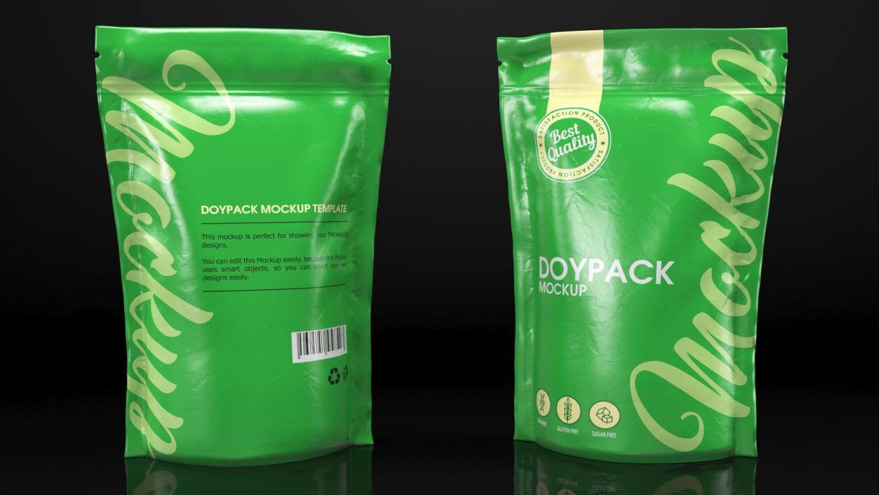 3D Doy Pack With Zipper Mockup Green model