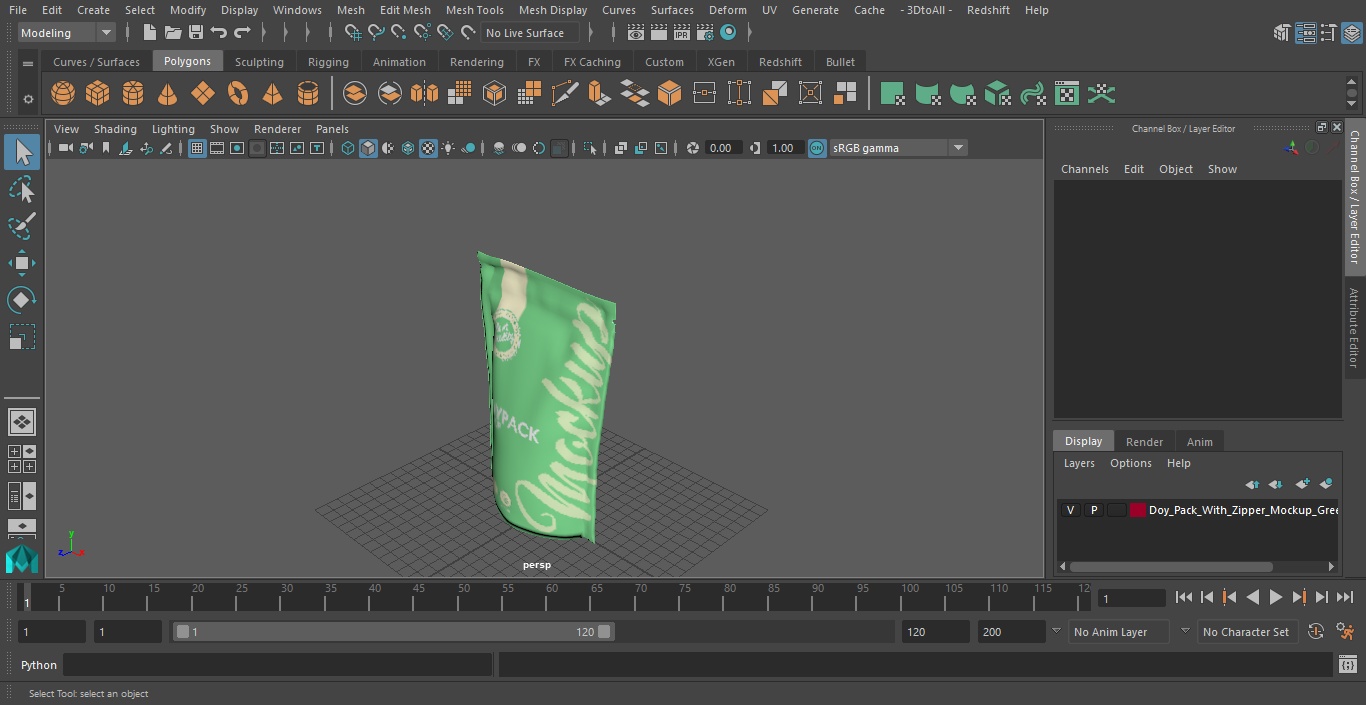 3D Doy Pack With Zipper Mockup Green model