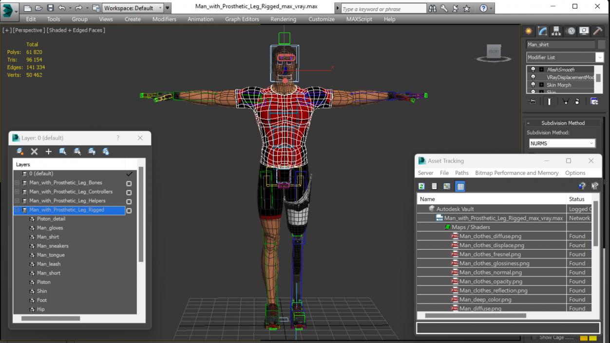 3D model Man with Prosthetic Leg Rigged