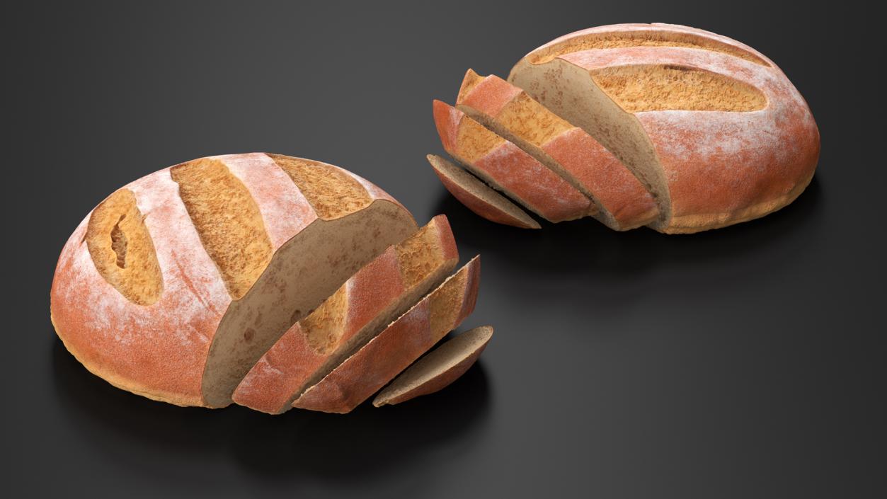 3D model Round Loaf of Bread with Sliced Pieces 2