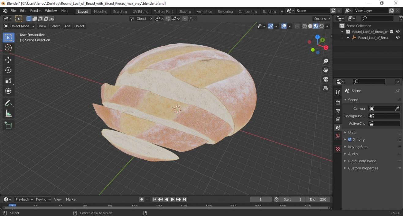 3D model Round Loaf of Bread with Sliced Pieces 2