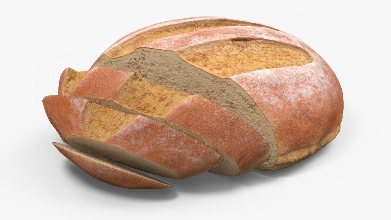 3D model Round Loaf of Bread with Sliced Pieces 2