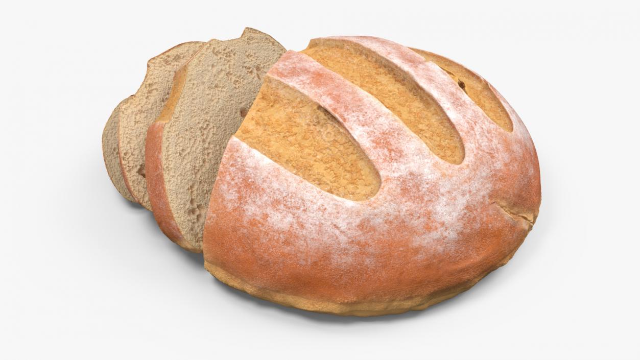 3D model Round Loaf of Bread with Sliced Pieces 2