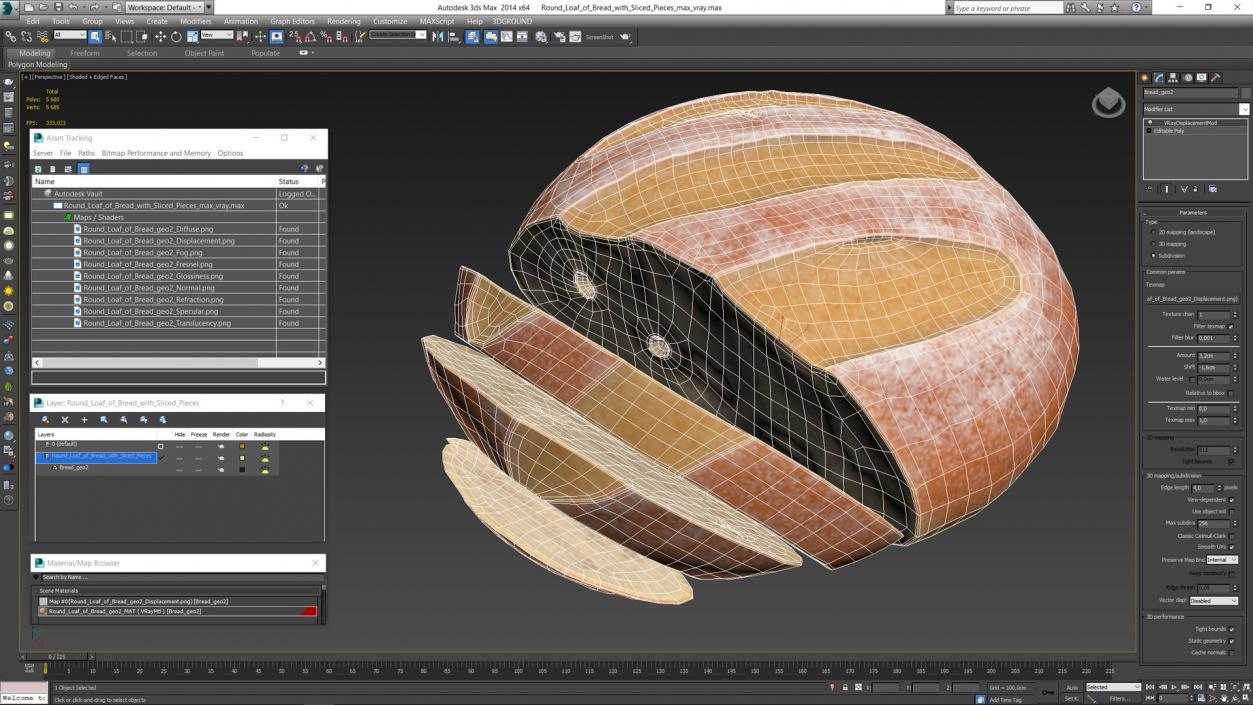 3D model Round Loaf of Bread with Sliced Pieces 2