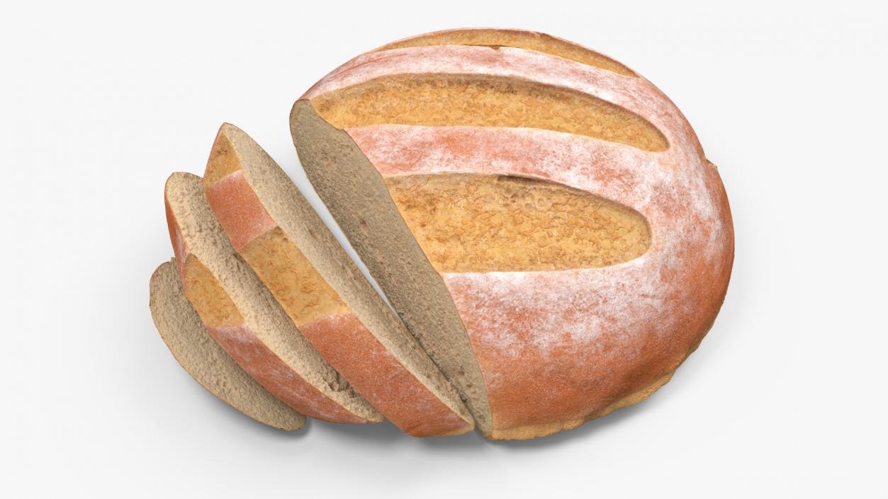 3D model Round Loaf of Bread with Sliced Pieces 2