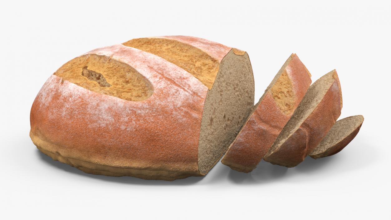 3D model Round Loaf of Bread with Sliced Pieces 2