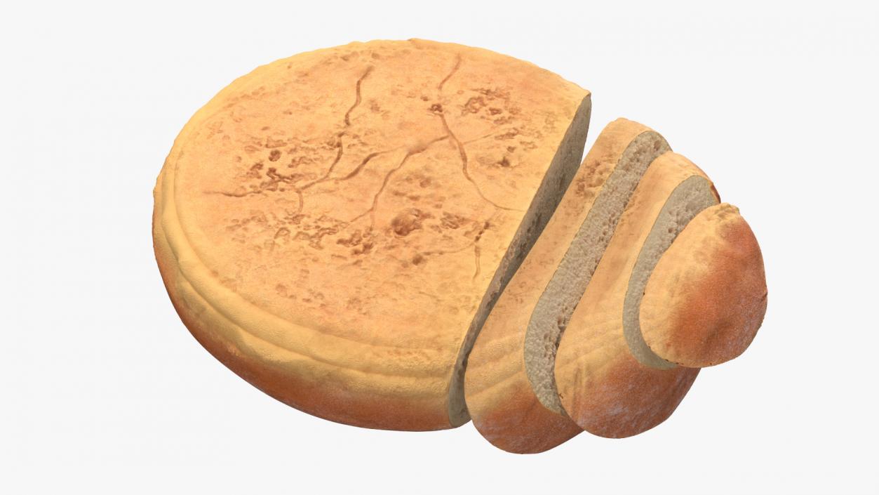 3D model Round Loaf of Bread with Sliced Pieces 2