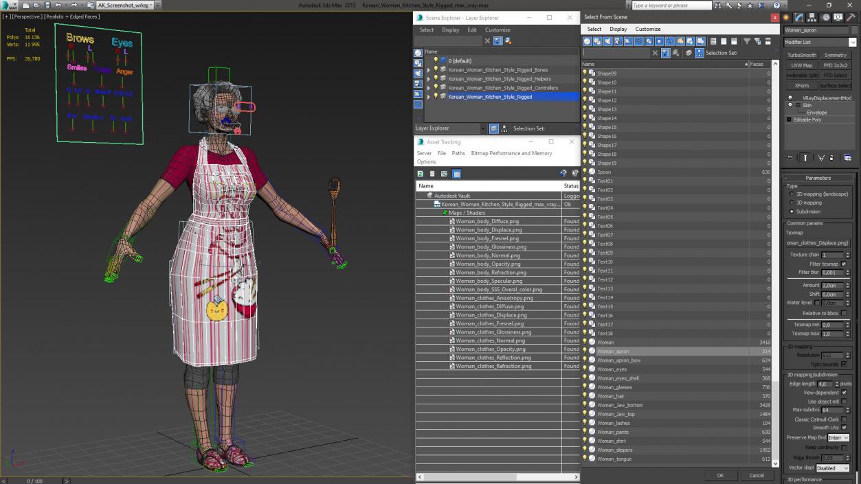 Korean Woman Kitchen Style Rigged for Cinema 4D 3D