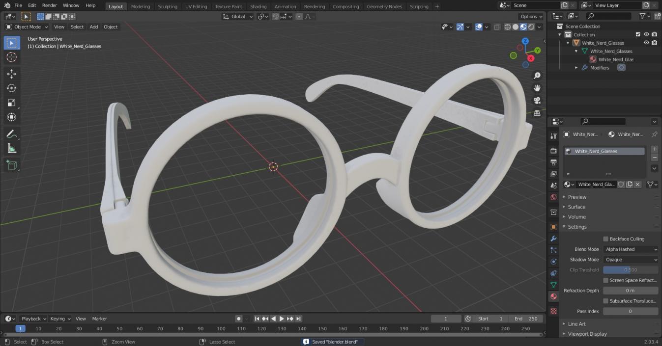 3D White Nerd Glasses model