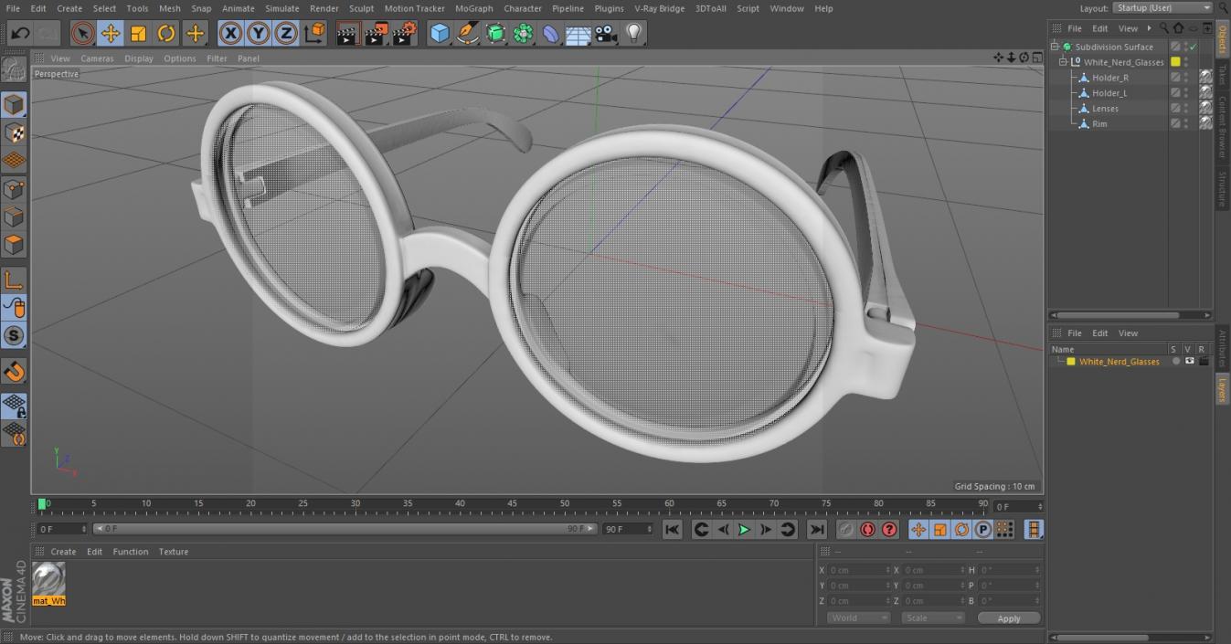 3D White Nerd Glasses model