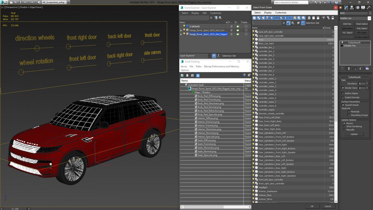 3D Range Rover Sport 2023 Red Rigged model