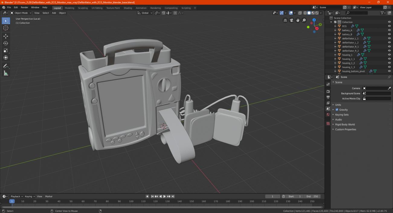 3D model Defibrillator with ECG Monitor