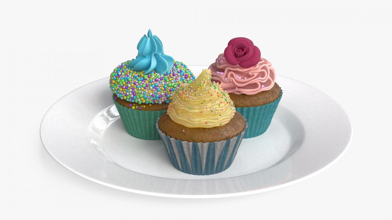 3D model Three Cupcakes on Platter