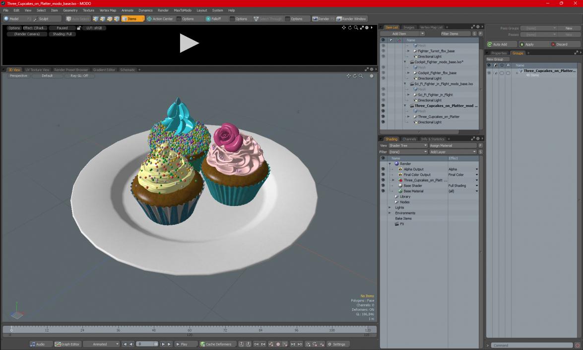 3D model Three Cupcakes on Platter