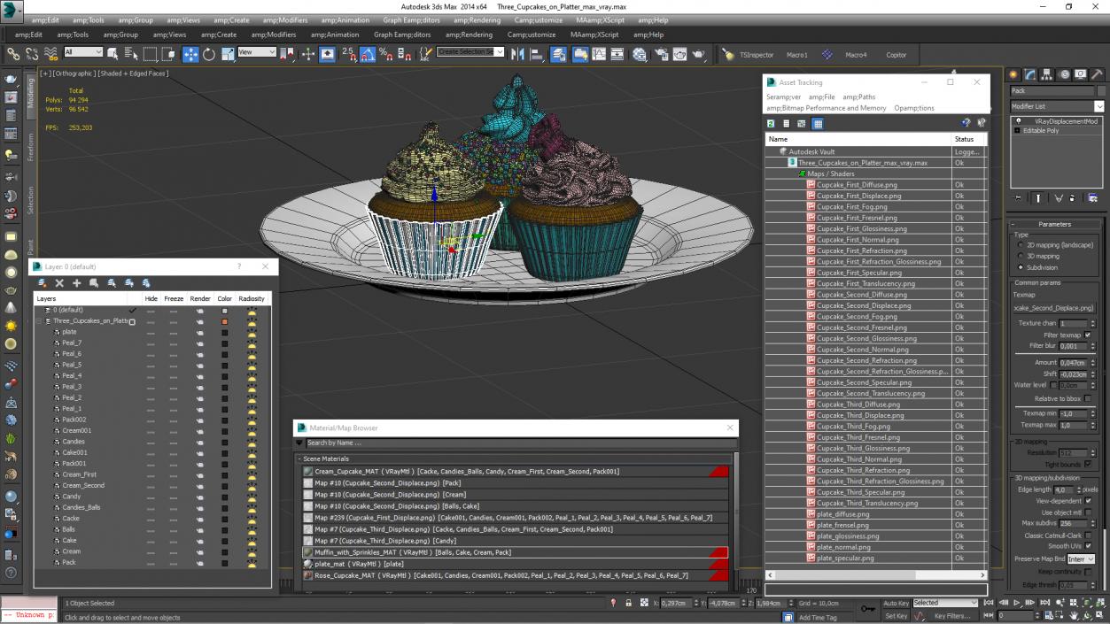 3D model Three Cupcakes on Platter