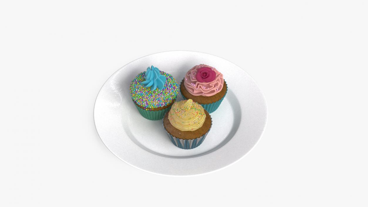 3D model Three Cupcakes on Platter