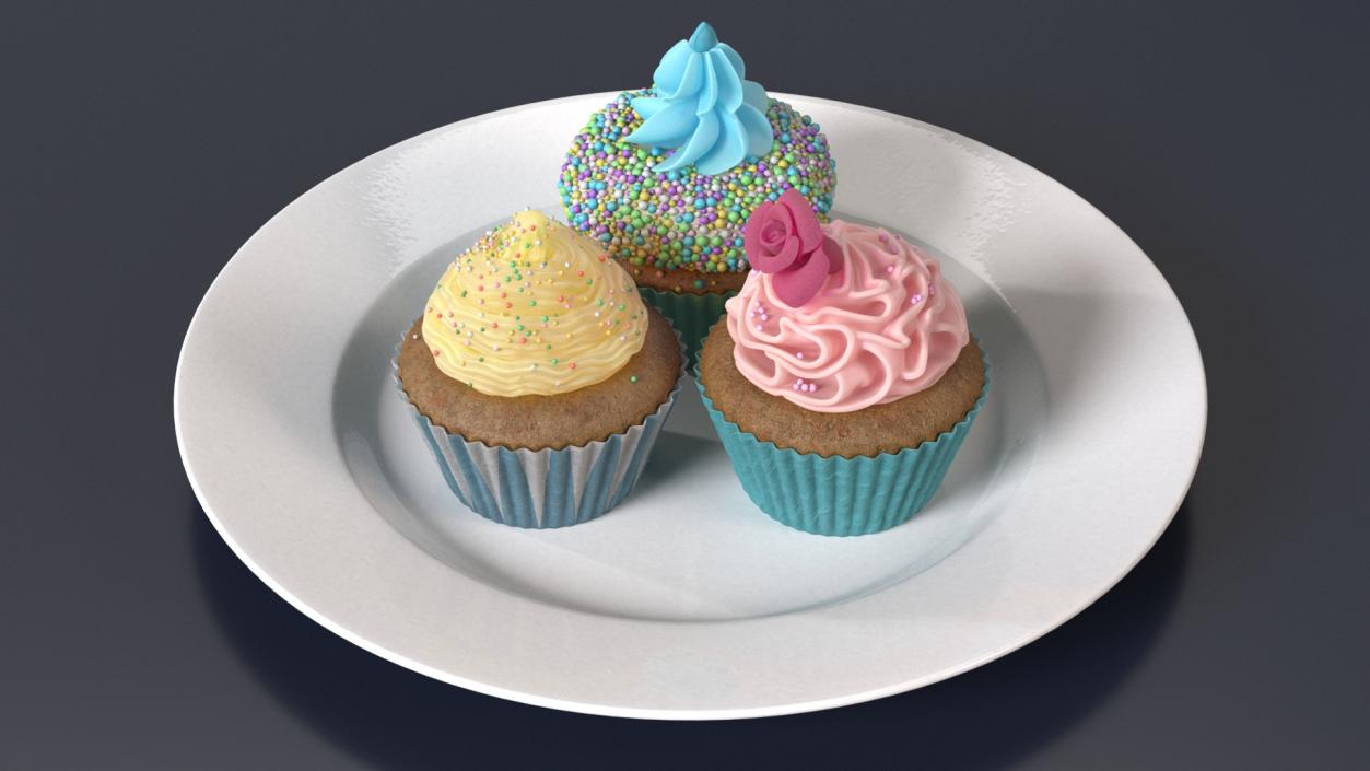 3D model Three Cupcakes on Platter