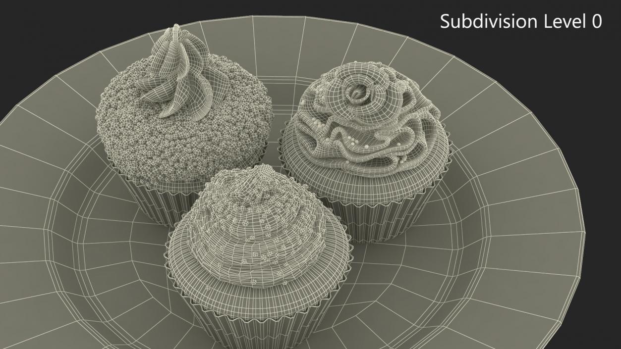 3D model Three Cupcakes on Platter