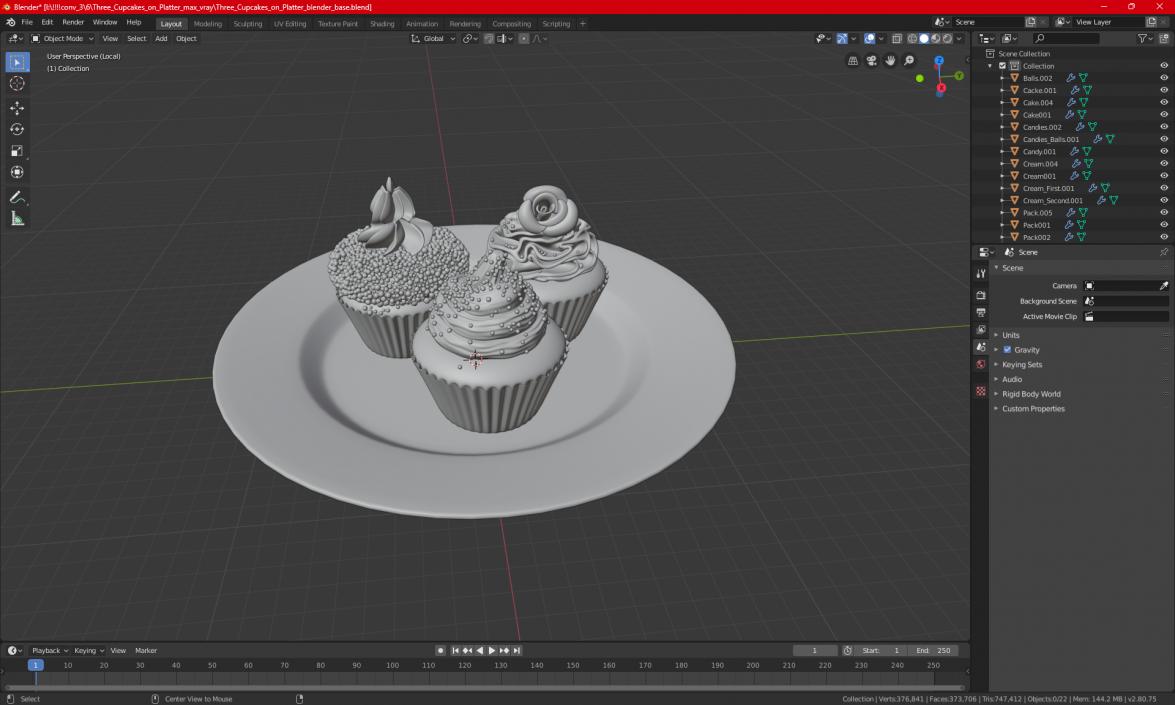 3D model Three Cupcakes on Platter