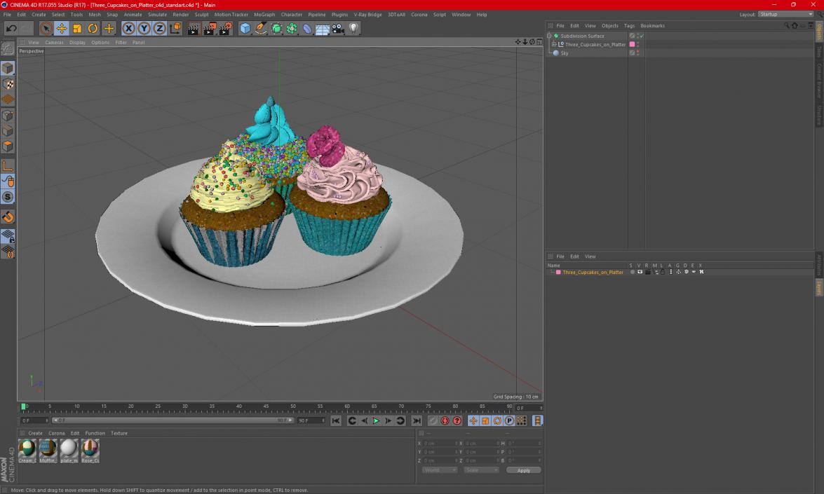 3D model Three Cupcakes on Platter