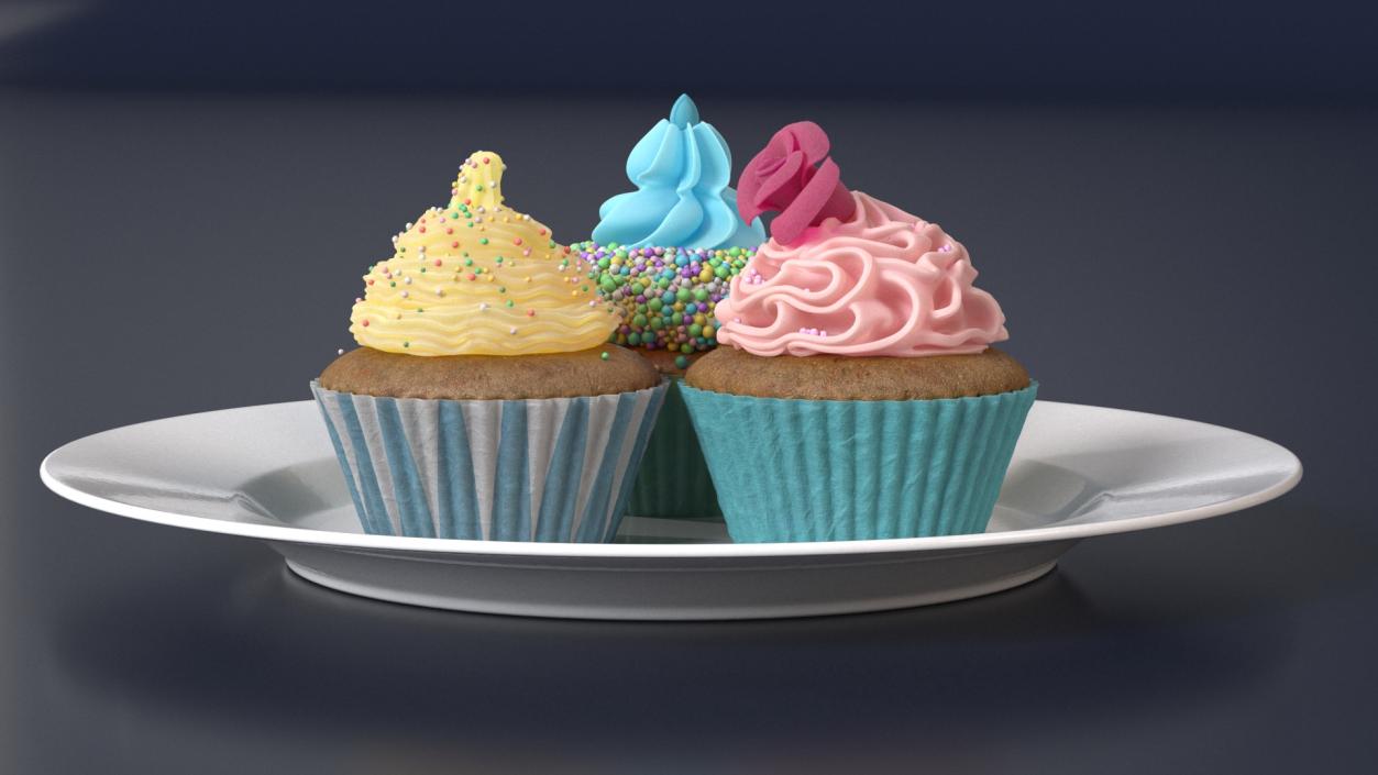 3D model Three Cupcakes on Platter