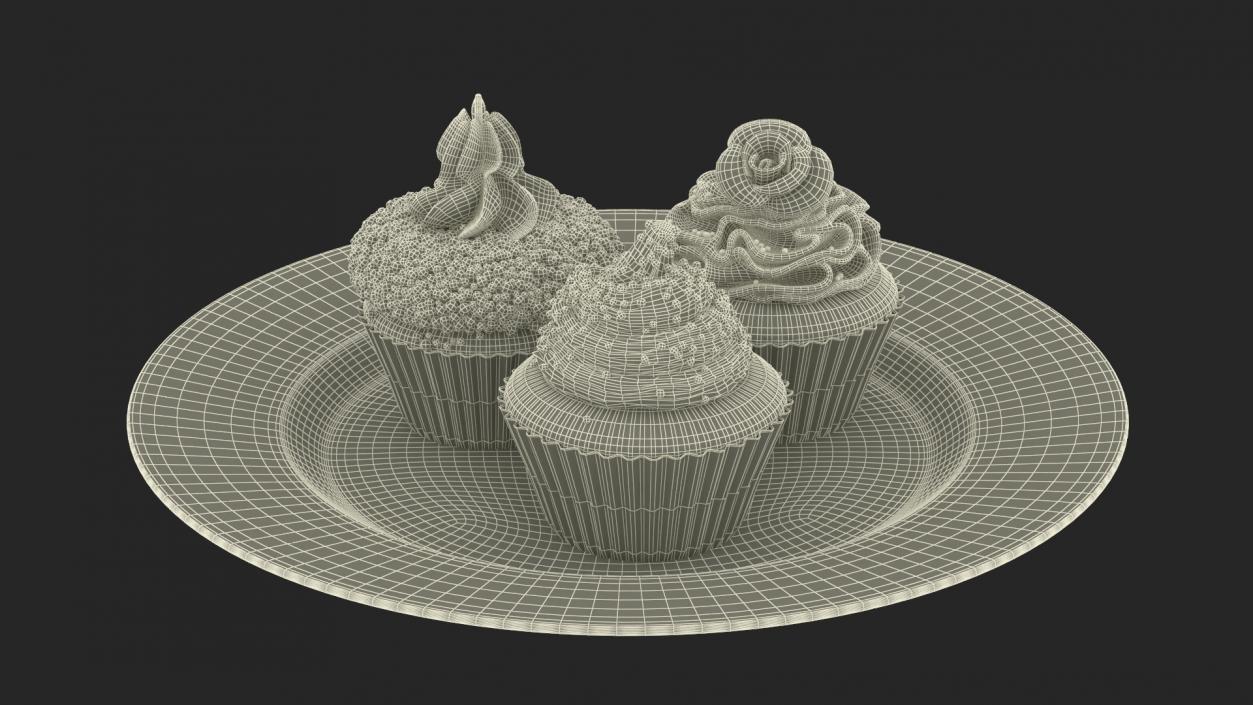 3D model Three Cupcakes on Platter