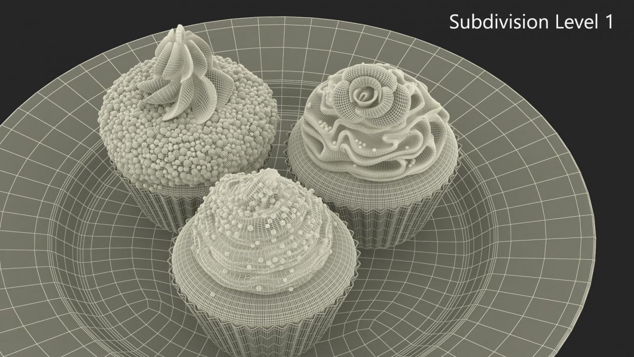 3D model Three Cupcakes on Platter