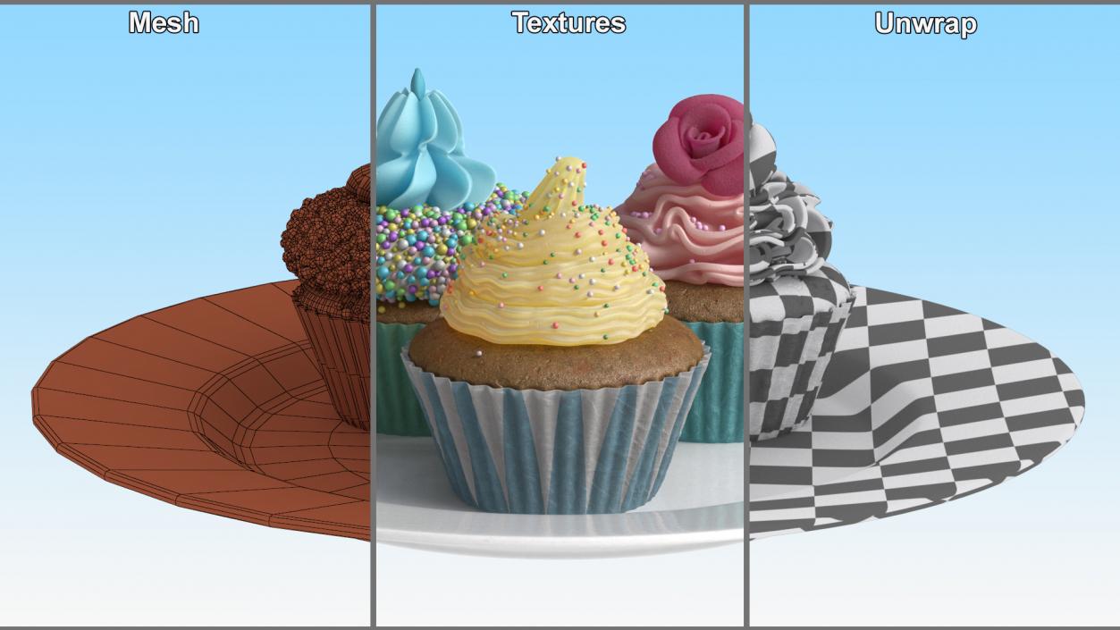 3D model Three Cupcakes on Platter