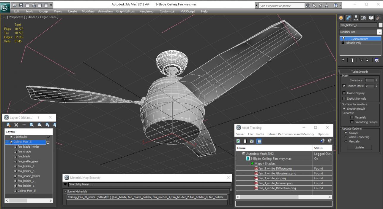 3-Blade Ceiling Fan 3D model