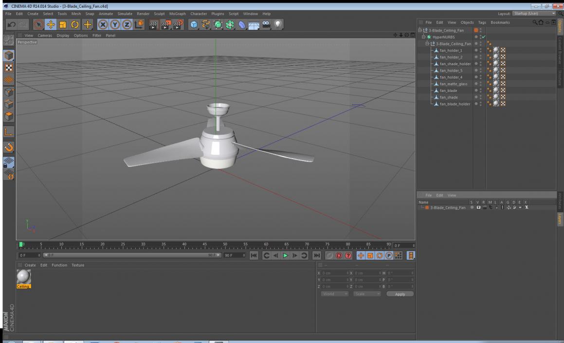 3-Blade Ceiling Fan 3D model