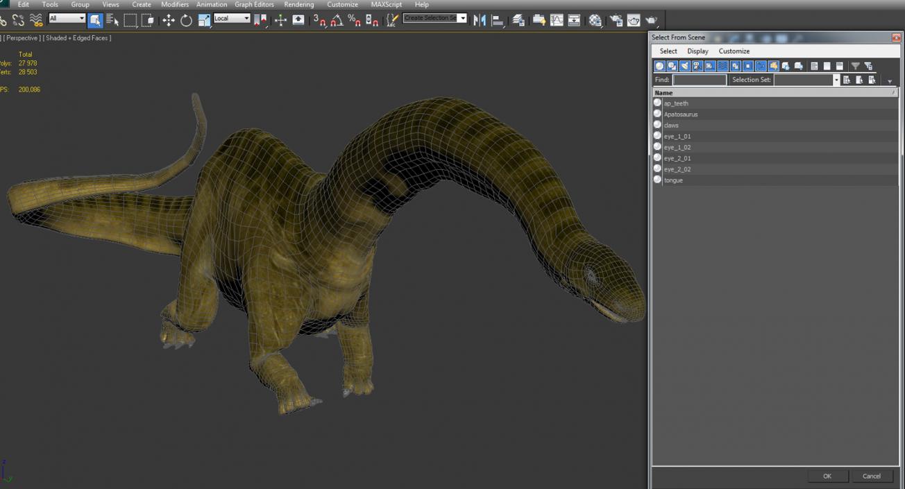 3D Apatosaurus Dinosaur Walking Pose model