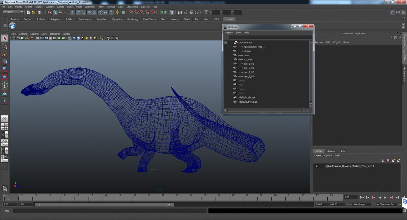 3D Apatosaurus Dinosaur Walking Pose model