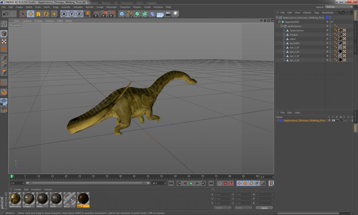 3D Apatosaurus Dinosaur Walking Pose model