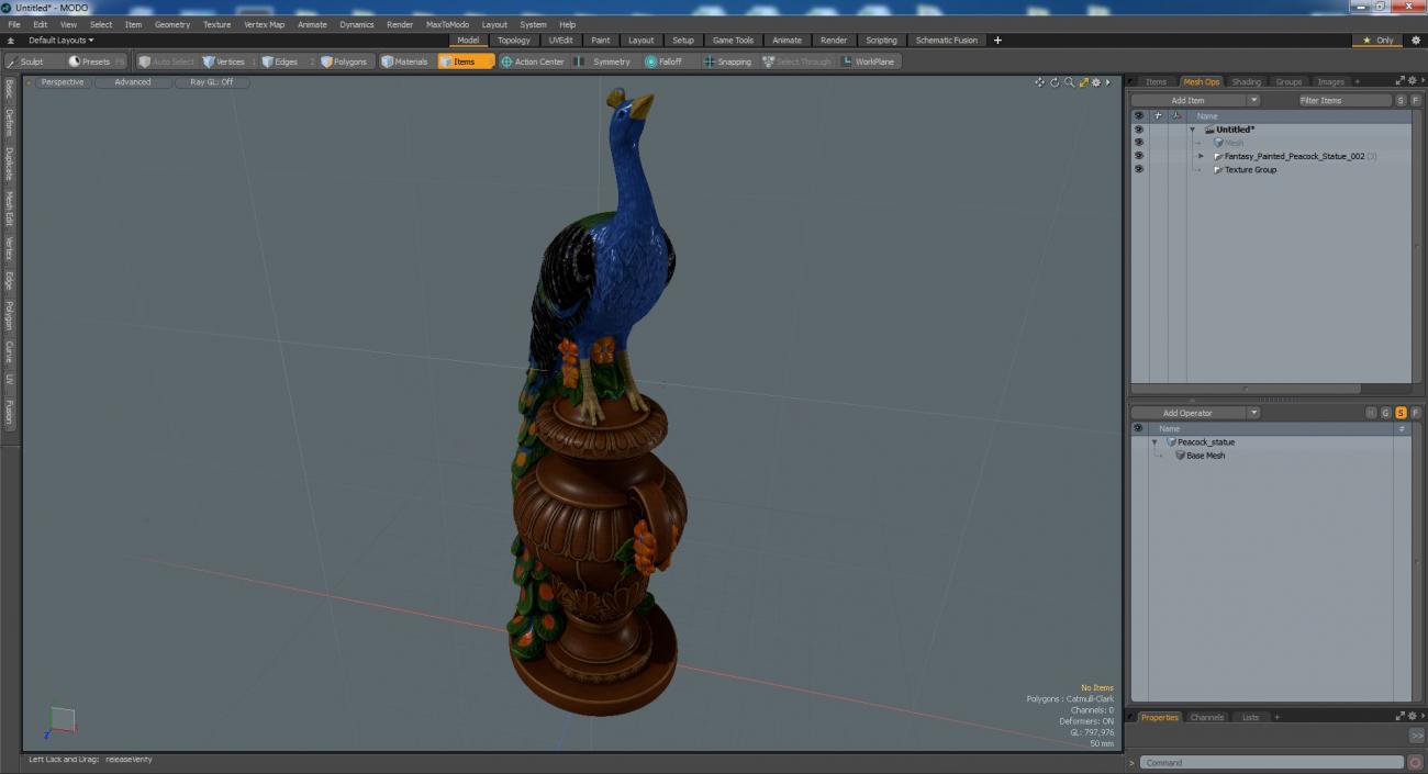 3D model Fantasy Painted Peacock Statue