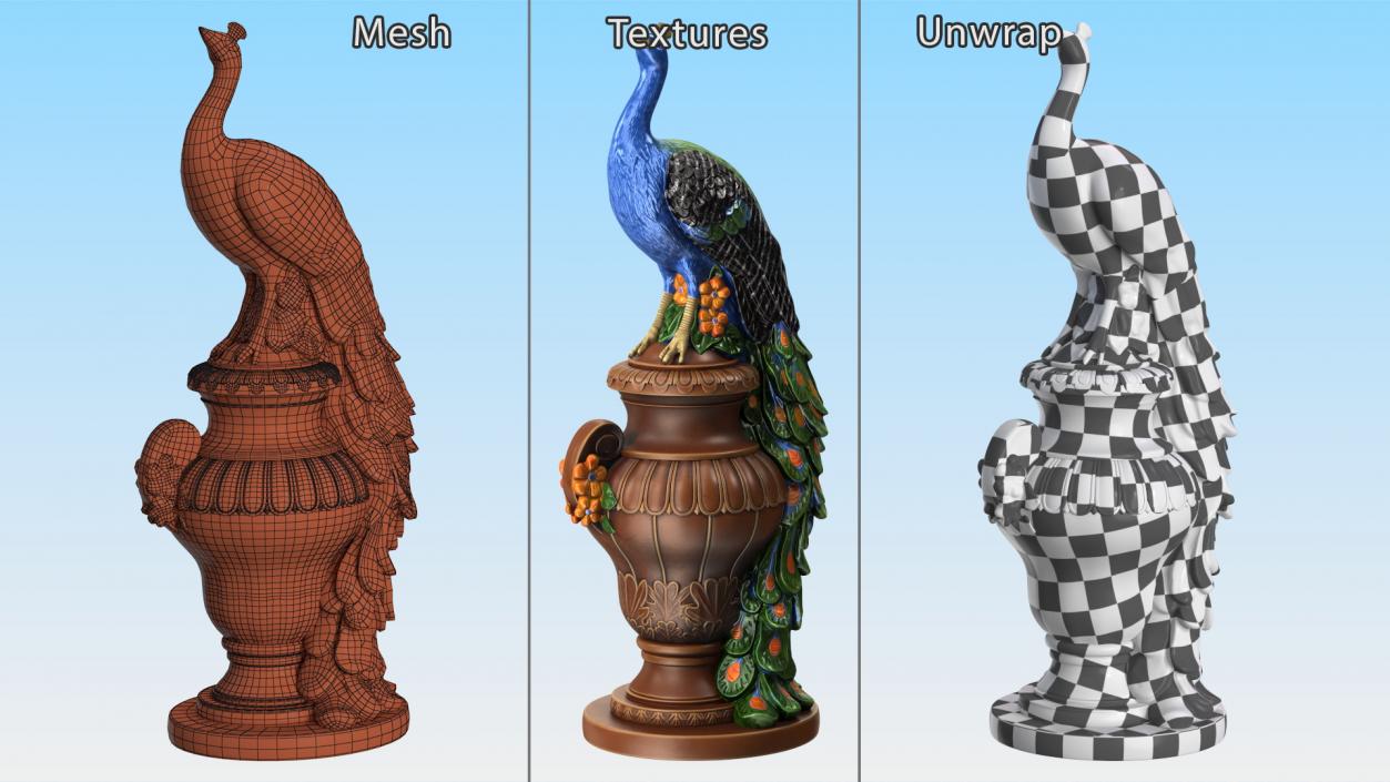 3D model Fantasy Painted Peacock Statue