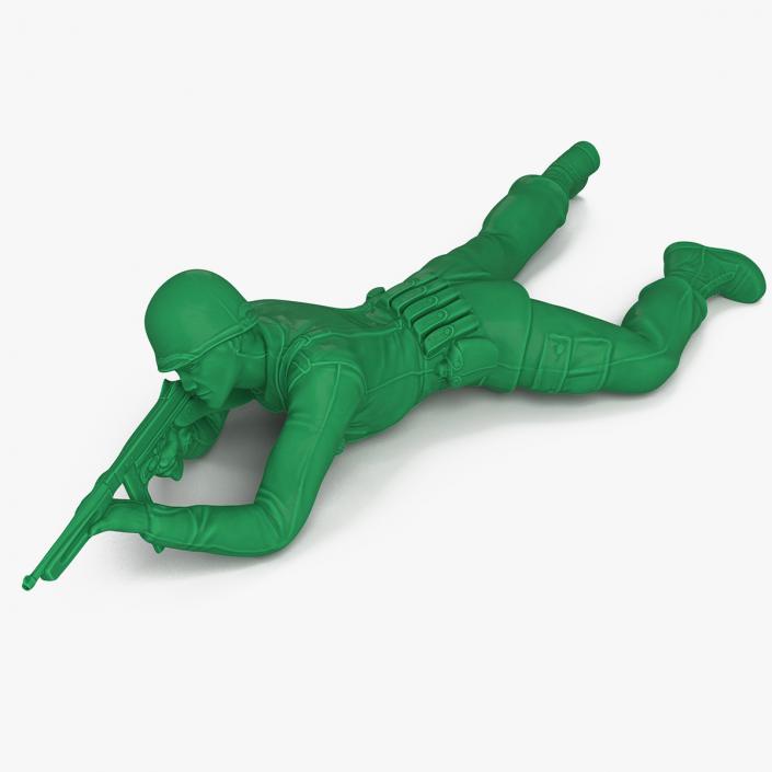 3D Green Plastic Toy Soldier Lying Prone with Rifle model