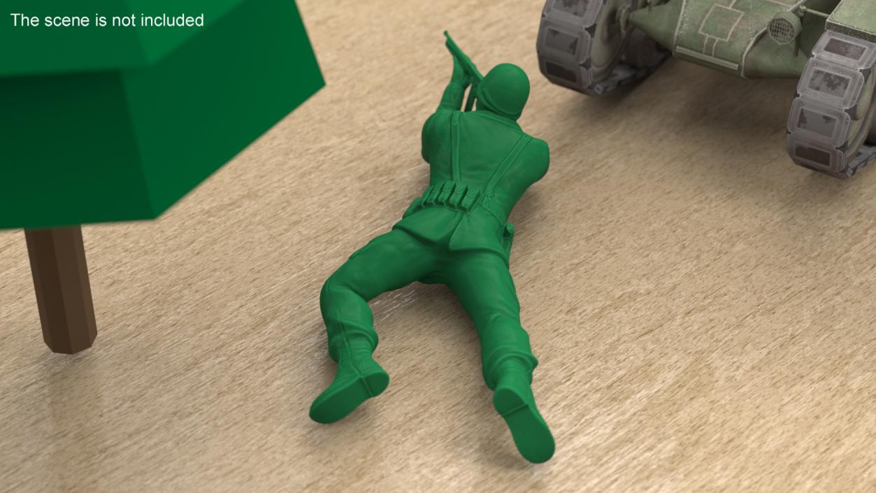 3D Green Plastic Toy Soldier Lying Prone with Rifle model