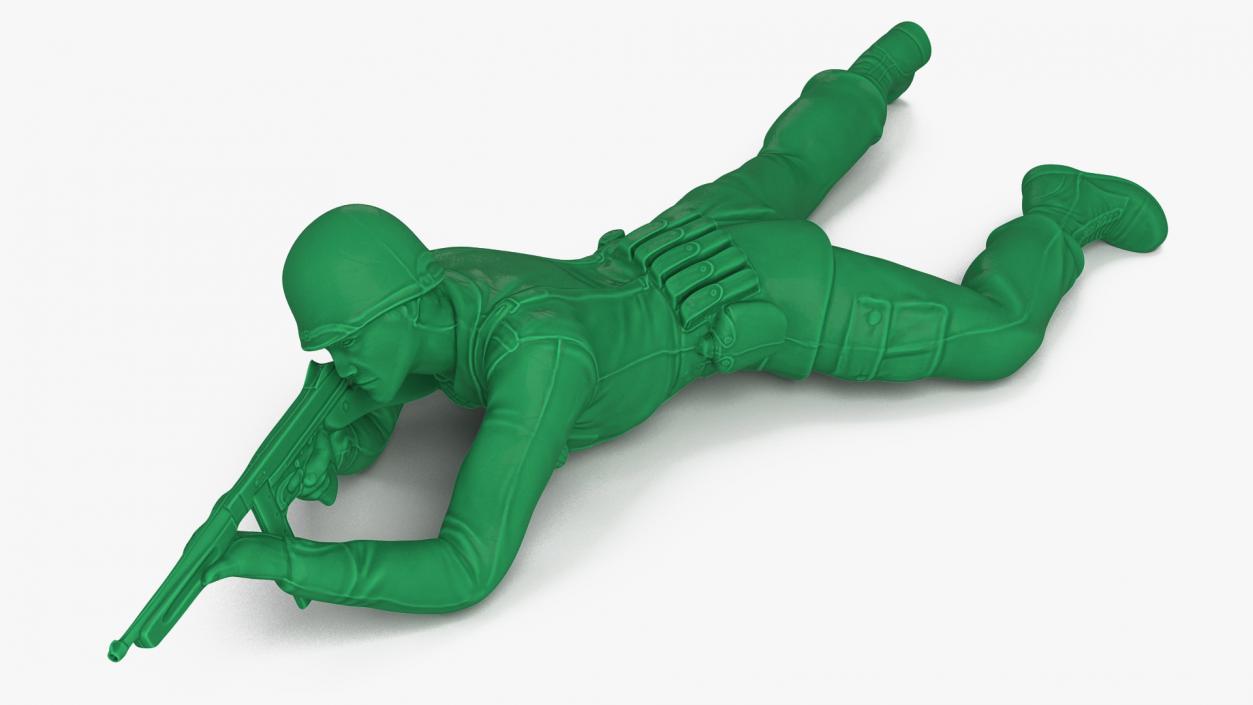 3D Green Plastic Toy Soldier Lying Prone with Rifle model