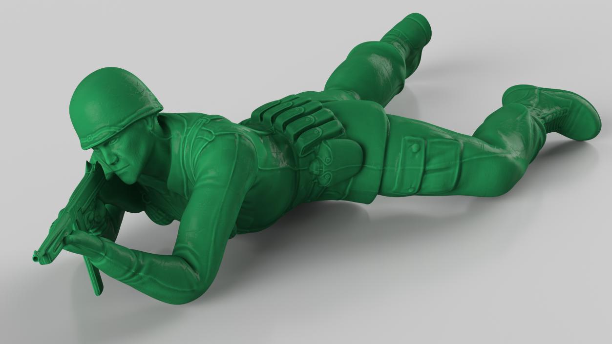 3D Green Plastic Toy Soldier Lying Prone with Rifle model